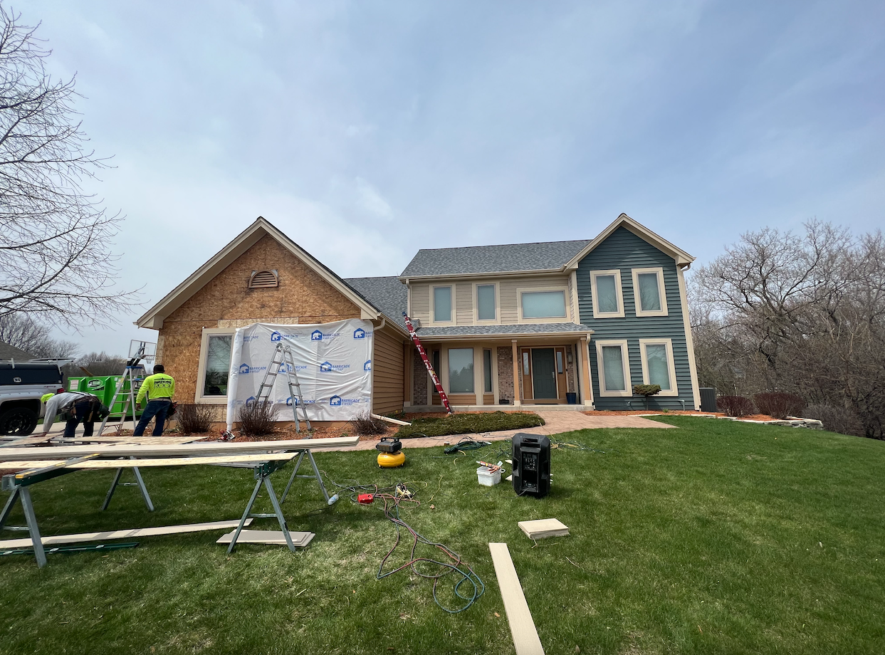 Wisconsin Roofing LLC | Siding | New LP Replaced Cedar | In Process Front Full View